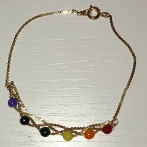 Multicolored Beads Bracelet Gold Metal Rainbow Small Hand Wrist Vintage Jewelry